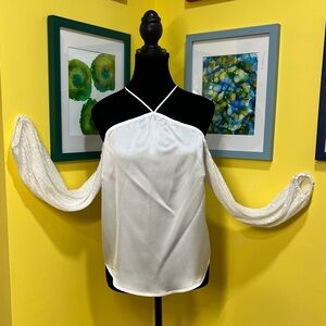 Heartloom White Cold-Shoulder Blouse with Sequin Balloon Sleeves Size Small